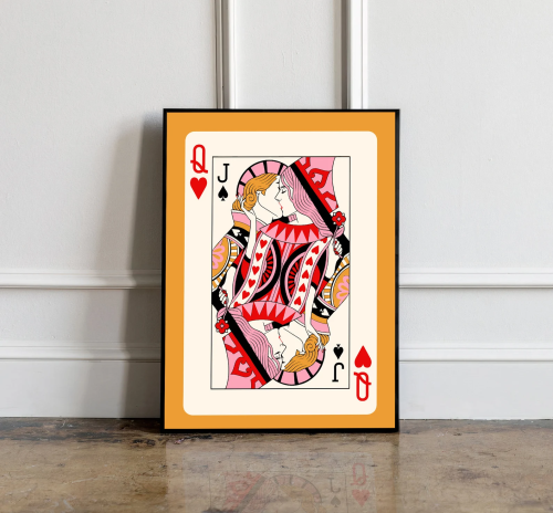 Imagen de Impresión artística de pared de la reina de corazones | Descarga digital de naipes coloridos | D...