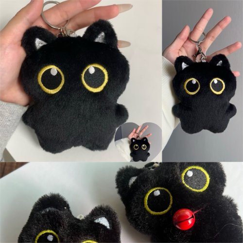Image of Adorable Black Cat Doll Pendant Keychain – Cute Pilot-Themed Plush Keyring for Backpacks, Phones, and Bags – Perfect Gift for Cat Lovers