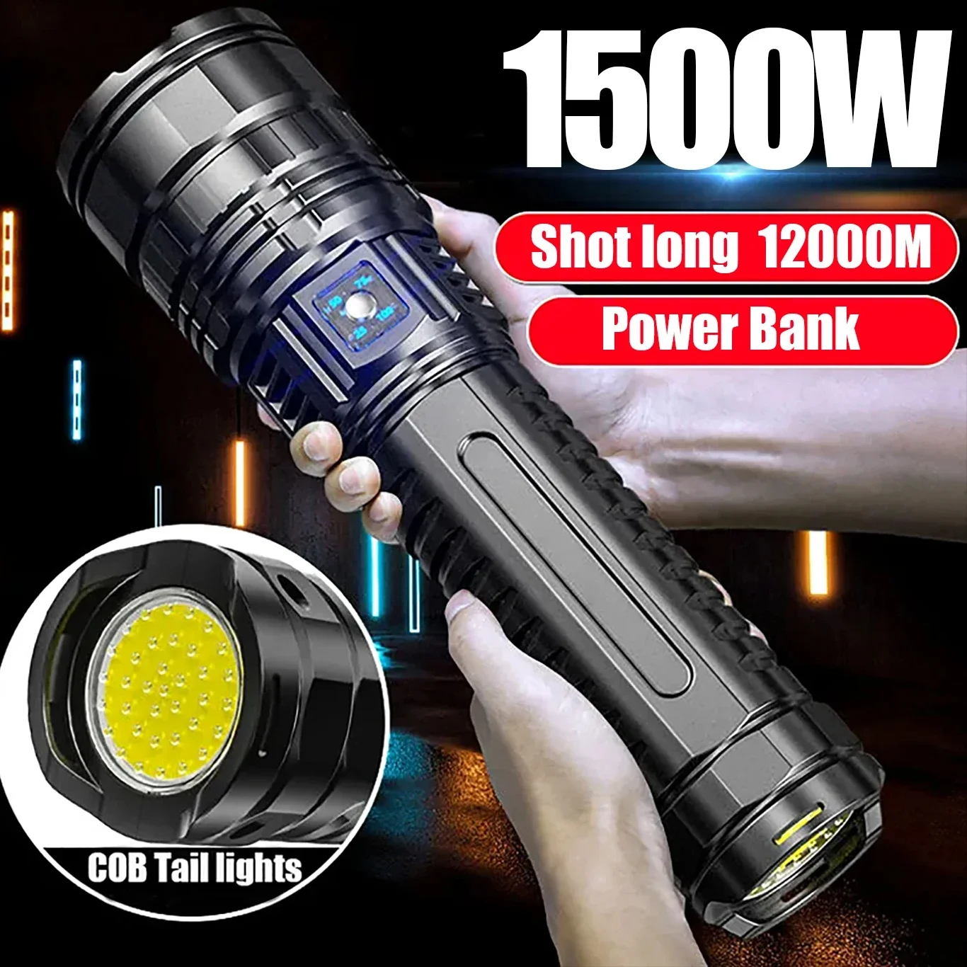 Imagen de Antorcha ultrabrillante con batería integrada, luz de Flash, focos de emergencia, 5km, 1500W, linternas Led más potentes, tácticas