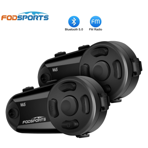 Afbeelding van Fodsports V6S Motorfiets Intercom Bluetooth Helm Headset met FM Radio, Waterdicht tot 1000m, voor 6 Rijders, BT5.0