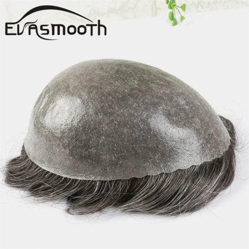 Immagine di Parrucca da uomo con nodo forte Base in pelle Parrucchino da uomo Sistemi di sostituzione dei capelli umani Unità Durevole Europa Protesi capillare per capelli Parrucchino