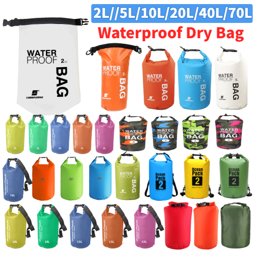 Imagen de Bolsa seca impermeable de PVC de 2L/5L/10L/20L/40L, bolsa para teléfono para Rafting, almacenamiento plegable para buceo al aire libre, bolsa de natación para playa para río y océano