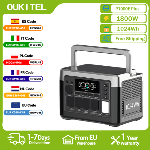 Image of Oukitel P1000 Plus Portable Power Station 1800W Solar Generator with 1024Wh LiFePO4 Battery – Reliable Home Backup & Outdoor Camping Mobile Power Solution