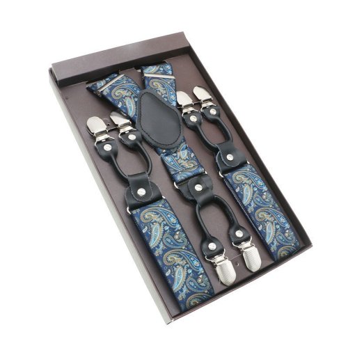 Imagen de Tirantes de Cuero Auténtico Negro con 6 Clips – Diseño Vintage Informal para Hombres, Ideal como Regalo para Papá o Marido