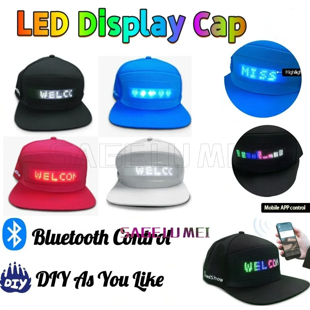 Zdjęcie Programowalna LED Przewijana Tablica Wiadomości z USB, Akumulatorem i Bluetooth – Czapka Snapback Hip Hop Street Style Unisex