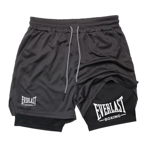 Zdjęcie Męskie kompresyjne spodenki sportowe Everlast – dwuwarstwowe, szybkoschnące, z nadrukiem, idealne do koszykówki i treningów fitness