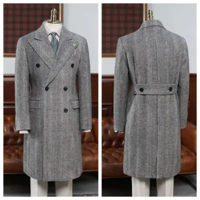 Image de Blazer Long Homme Noir & Blanc - Veste de Costume Élégante