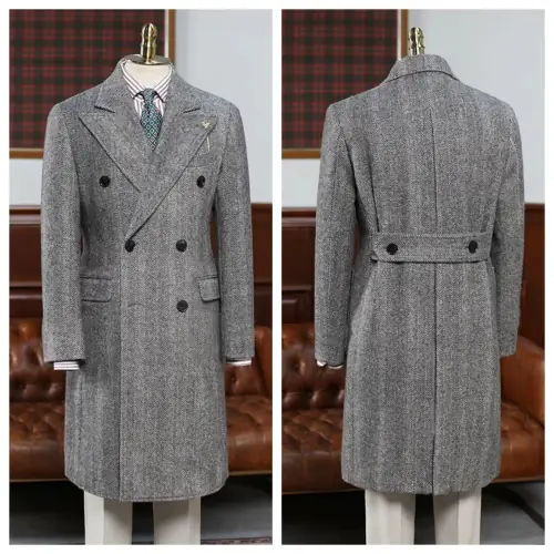 Image de Blazer Long Homme Noir & Blanc - Veste de Costume Élégante