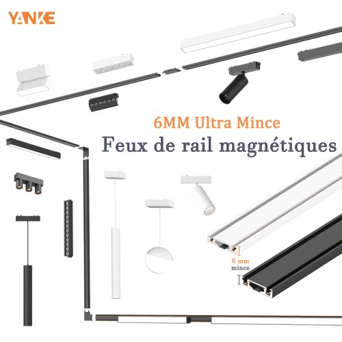 Image of Ultra-Thin 6mm Magnetic LED Track Lighting System with 48V Surface Mount Ceiling Rails and Black Magnet Rail Spotlights for Modern Living Rooms