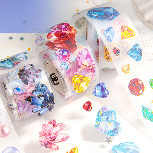 Zdjęcie Zestaw 4 rolek taśmy PET Mr. Paper Gems – brokatowa, wycinana, samoprzylepna, błyszcząca dekoracja do dziennika, tło do kolażu, idealna do DIY