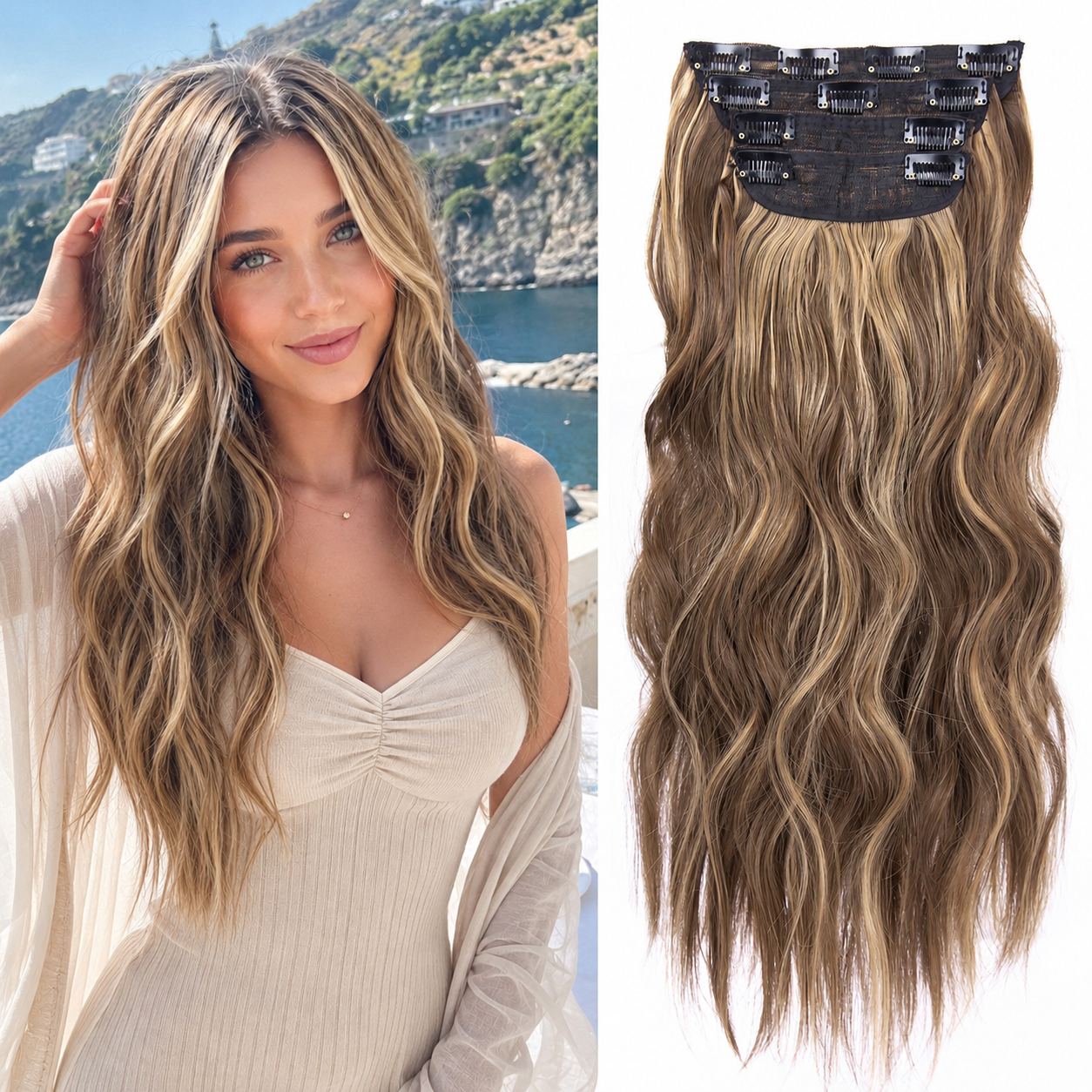 Afbeelding van Clip-in Haaruitbreidingen 20 inch - Lang Golvend Ombre Haar