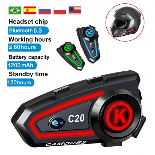 Image de Casque Bluetooth Moto avec Réduction de Bruit & Lumière Ambiance