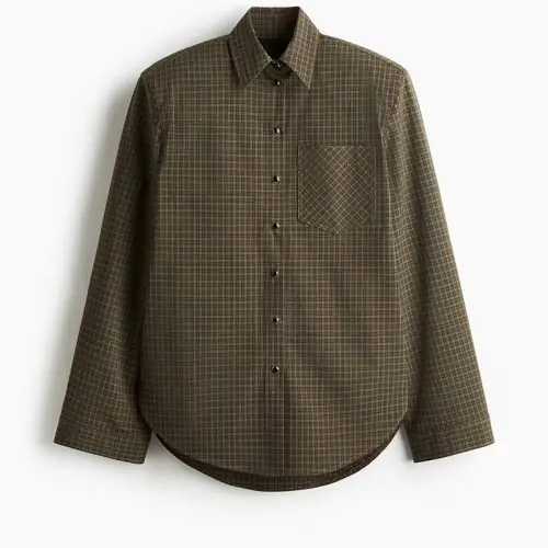 Image de Chemise à Carreaux Verte Élégante Femme Automne 2025