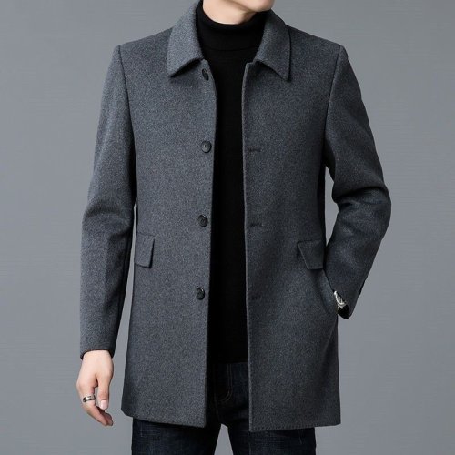 Image of Men's Premium Double-Sided Woolen Windbreaker – Classic Lapel Coat for All Seasons, Medium to Long Length