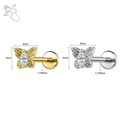 Image de Piercing Labret Or 16G - Cristal CZ pour Lèvre, Cartilage & Tragus