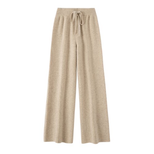 Immagine di Autunno Inverno Donna di lusso 100% lana merino Pantaloni a gamba larga Pantaloni semplici morbidi e...