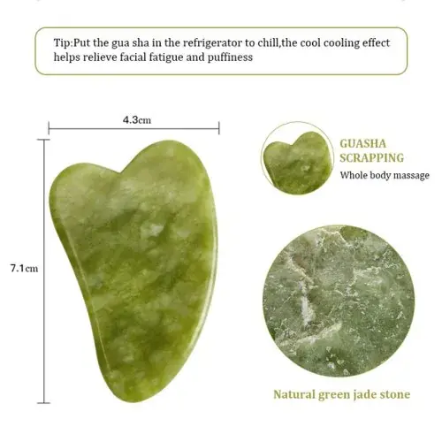 Image de Rouleau de Massage Gua Sha en Jade - Soins du Visage & Détoxification