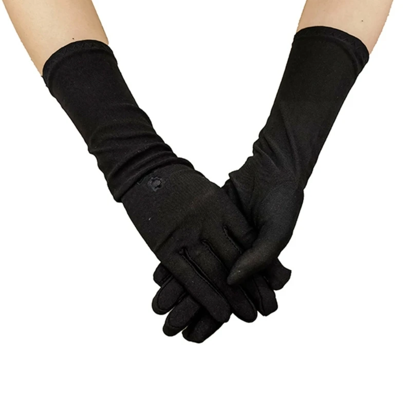 Image of Elegant Black Embroidered Sun-Protective Arm Cover Gloves for Women – Full-Finger Long Sleeve Arabic Hijab Accessories