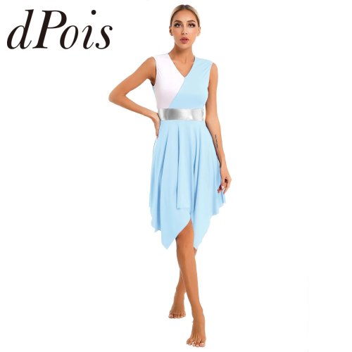 Image of Women's Color-Block Modern Liturgical Dance Costumes for Church Worship, Praise Dancing, Stage Performances, and Lyrical Dance Events