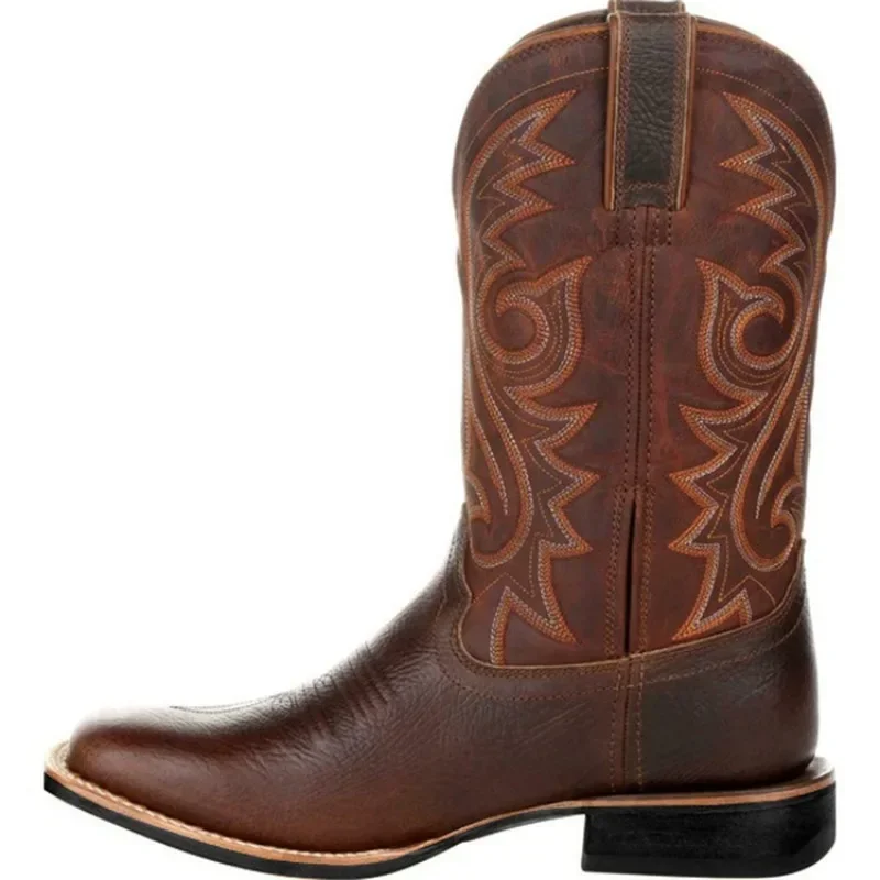 Zdjęcie Męskie buty do połowy łydki w stylu western – skórzane, motocyklowe, retro, odkryte, z wykończeniem PU, idealne na jesienny look