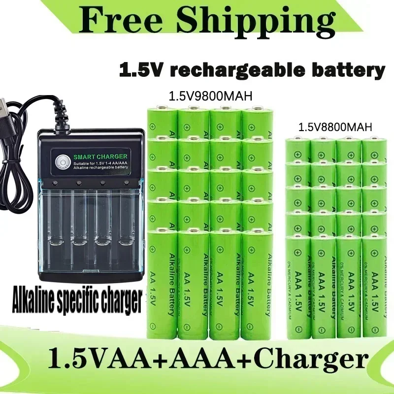 Imagen de Batería Recargable Original de 1.5V AA 9800mAh y AAA 8800mAh con Cargador USB para Ordenador, Reloj, Radio, Videojuegos y Cámara Digital