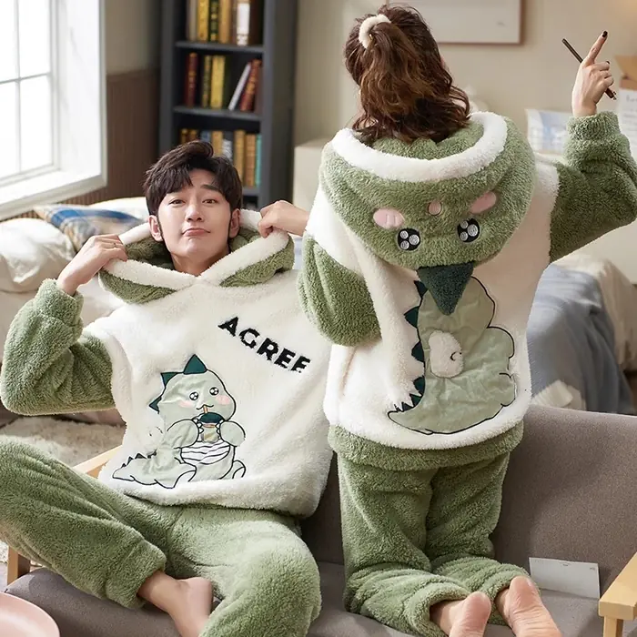 Image de Pyjama Couple Dino Coréen Hiver - Doux & Chaud