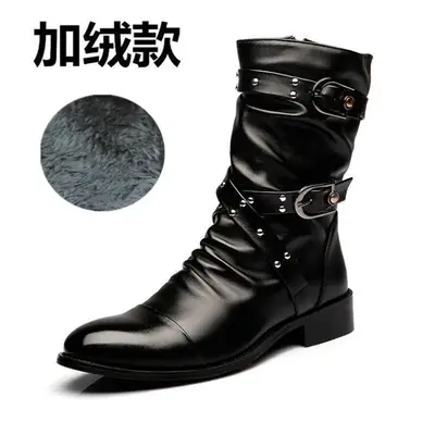 Image de Bottes en Cuir Noir Punk Rock - Style Classique Automne-Hiver