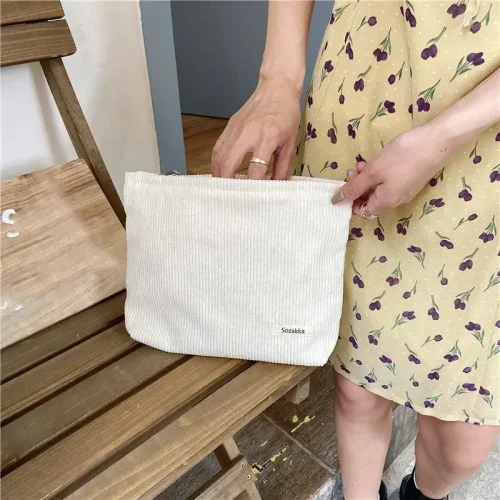Afbeelding van Zachte Grote Cosmetische Tassen Vrouwen Neceser Make-Up Toilettas Mode Reizen Make-Up Tas Corduroy Borstel Potlood Organizer Etui
