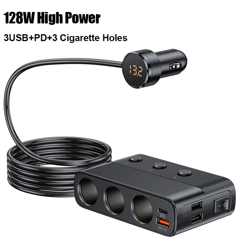 Imagen de Cargador de Coche 128W con 4 Puertos USB-C y USB-A