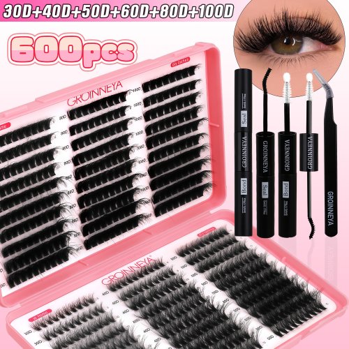 Image of Natural Looking Eyelash Extension Kit with Individual Lashes, Mixed Tray, Lash Bond Seal & Precision Tweezers for Full Set Application