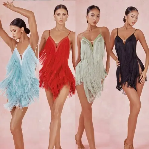 Image de Robe de Danse Latine Sexy à Franges - Élégance en Mouvement