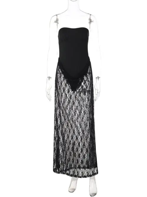 Image de Robe Noire Satin Dentelle Dos Nu - Élégante & Sensuelle