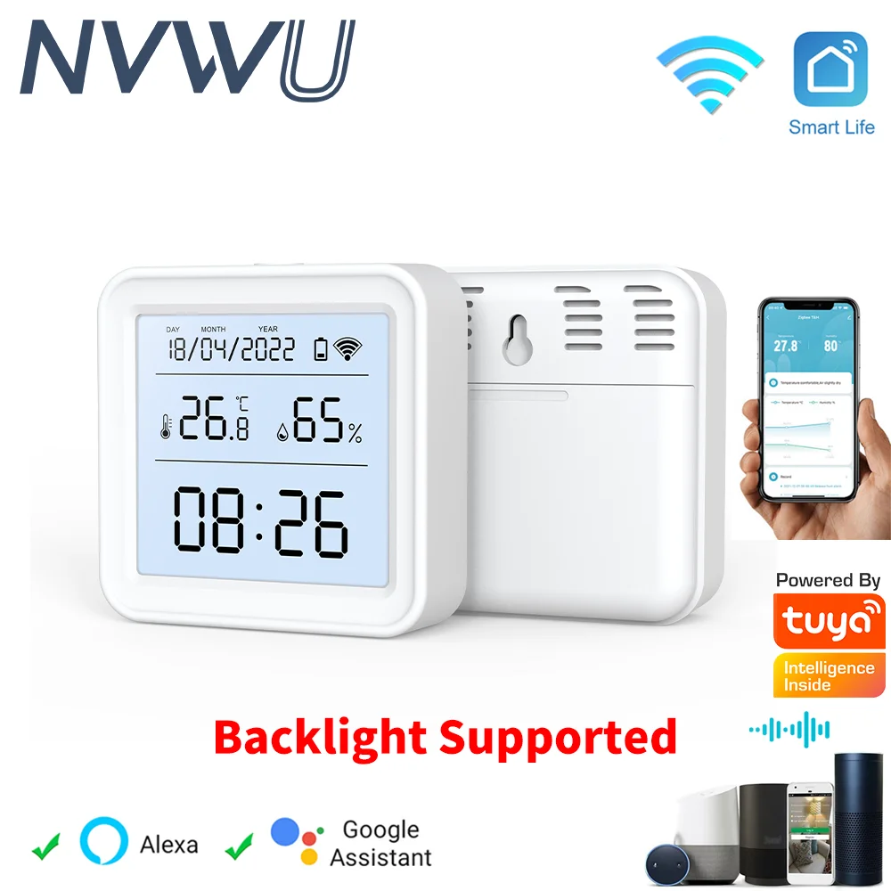 Image of Smart Wi-Fi & Zigbee Temperature and Humidity Sensor – Tuya Smart Home Thermometer with App Control, Works with Alexa and Google Assistant