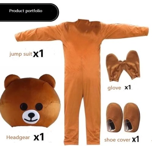 Immagine di Costume da animale in peluche per bambola di orso bruno - Abbigliamento da festa per festival per tutte le età, ideale per il regalo di Natale di Halloween
