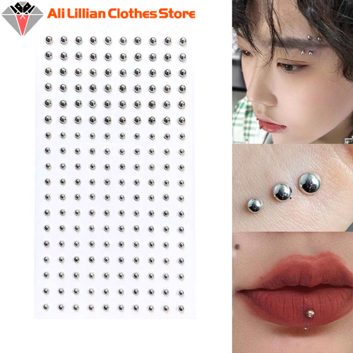 Image of Adhesive Fake Facial Piercings – Stick-On Eyebrow, Lip Labret, Nose Studs & More – Non-Piercing Temporary Face Jewelry for Women and Men