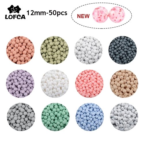 Afbeelding van LOFCA 12mm 50 stks/partij Kralen Food Grade Siliconen Bijtring Ronde Kralen Baby Kauwbare Tandjes Kralen Siliconen Bijtring Voor diy