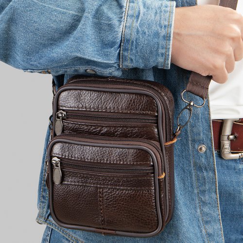 Zdjęcie Męska skórzana torba crossbody z naturalnej skóry bydlęcej – elegancka i praktyczna torba na ramię z kokardką, idealna na co dzień