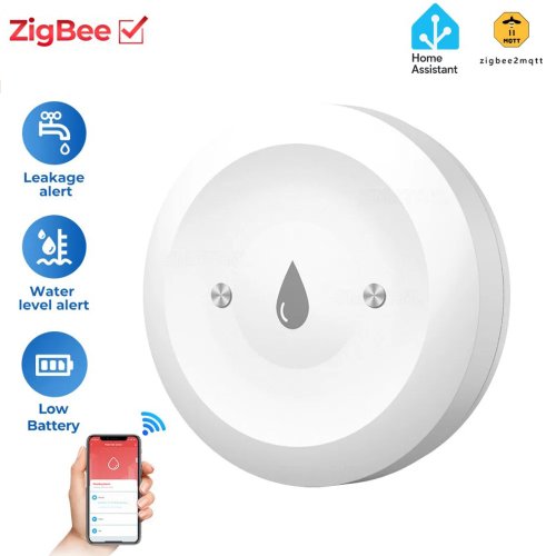Zdjęcie Inteligentny Czujnik Zalania Zigbee – Detektor Wycieku Wody z Zdalnym Monitorowaniem przez Aplikację i Obsługą Home Assistant