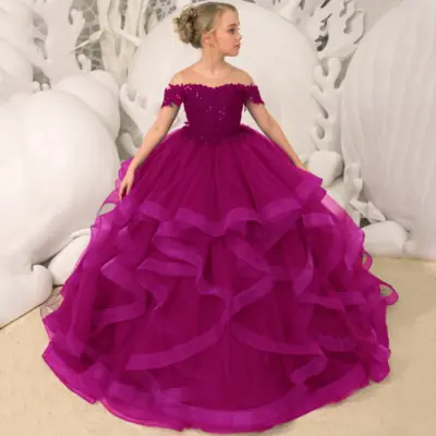 Image de Robe de Fête Princesse avec Appliques Florales Violettes