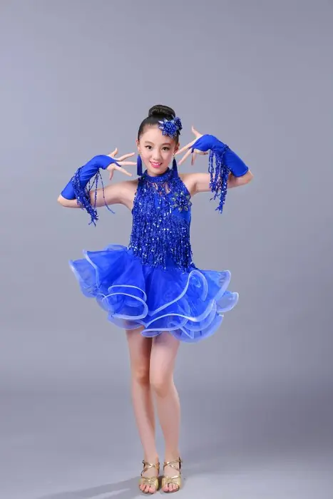 Image de Robe de Danse Latine pour Filles avec Franges & Paillettes