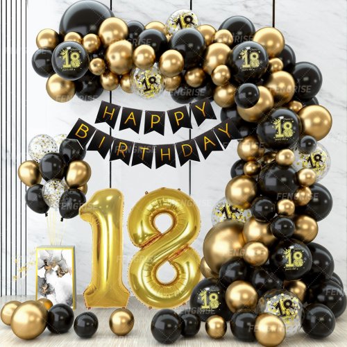 Afbeelding van Zwart Goud Ballon Slinger Boog Kit Confetti Latex Ballon Happy 18 30 40 50 Jaar Oud Verjaardagsfeestje Decor Volwassenen Verjaardag