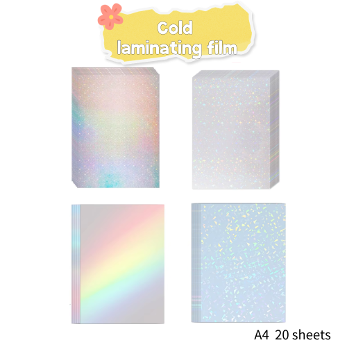 Bild von Holografische Kaltlaminierfolie A4 – 20 Blatt wasserfeste, selbstklebende Folie mit Sternen-Muster für DIY-Karten, Fotos und Bastelprojekte