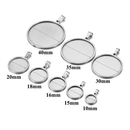 Image de Bases rondes en acier inoxydable pour pendentifs - 5 pcs