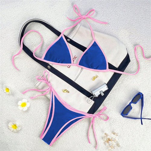 Afbeelding van Vintage Blauwe Bikini Set - Extreme Backless Push-Up Badpak