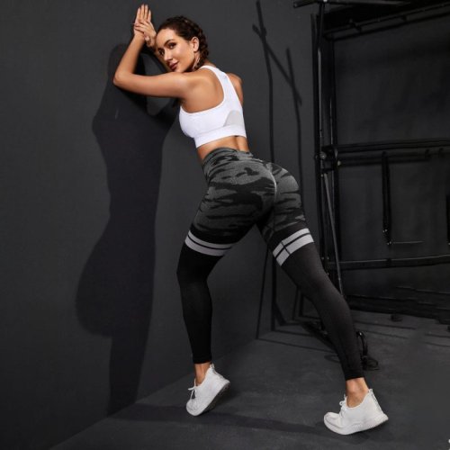 Afbeelding van Naadloze Camouflage Leggings voor Dames met Hoge Taille – Heupliftende Yoga Fitnessbroek voor Outdoor Sport en Mode
