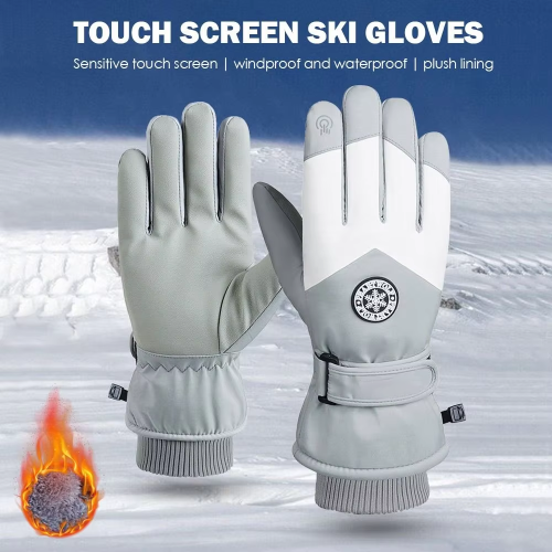 Image of Premium Winter Unisex Snowboard and Ski Gloves with PU Leather, Touch Screen Compatibility, Waterproof Design, and Fleece Lining for Outdoor Sports