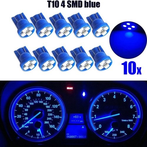 Afbeelding van 10 stks/set Auto Licht T10 4SMD 1210 LED Wedge Dashboard Gauge Cluster Gloeilamp Blauw LED Licht Auto Leeslamp