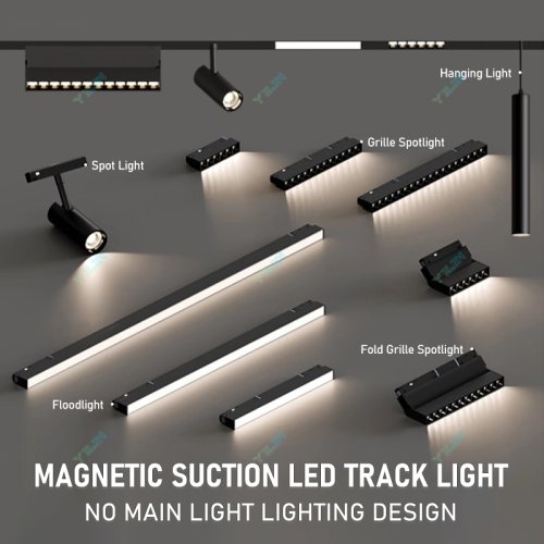 Immagine di Nuova luce a binario magnetica 48V Lampada da inondazione a griglia a LED Faretto Lampada da soffitto Luci a binario senza luce principale Design di illuminazione