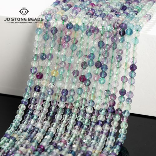 Imagen de Cuentas facetadas de fluorita Multicolor Natural 7A, cuentas redondas de piedras preciosas espaciadoras sueltas para fabricación de joyería, accesorio para pulsera y collar Diy