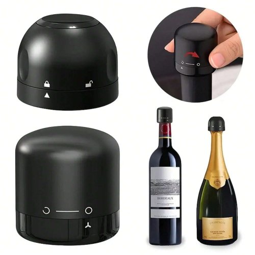 Immagine di Tappo per Bottiglie di Vino Rosso e Champagne in Silicone Nero – Sigillatura Ermetica con Rotazione a 360° per Conservazione Duratura
